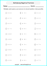 Math worksheets with integers and negative numbers for primary ...