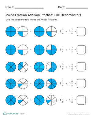 fractions with like denominators worksheet