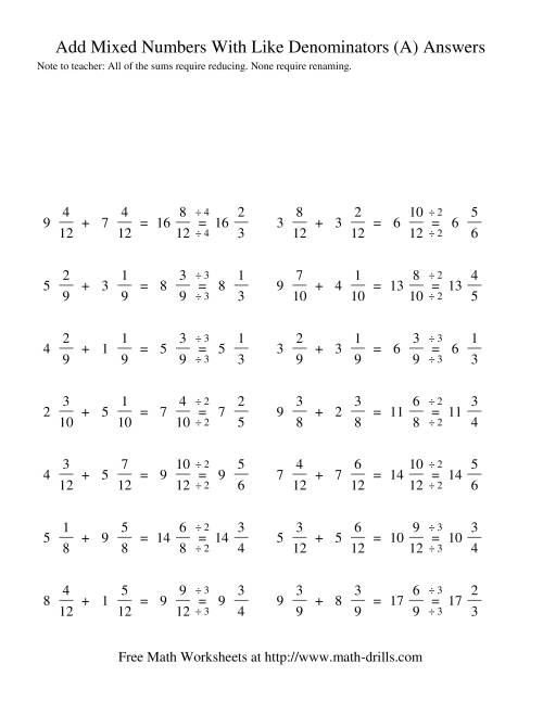 fractions with like denominators worksheet