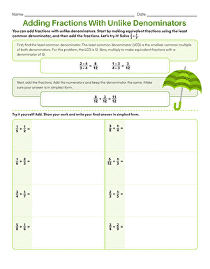 fractions with unlike denominators worksheet