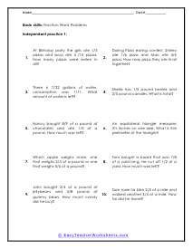 Fraction Word Problems Worksheets