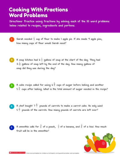 Practice Fractions: Food-Themed Word Problems | Worksheets ...