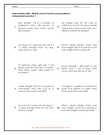 fractions word problems worksheet