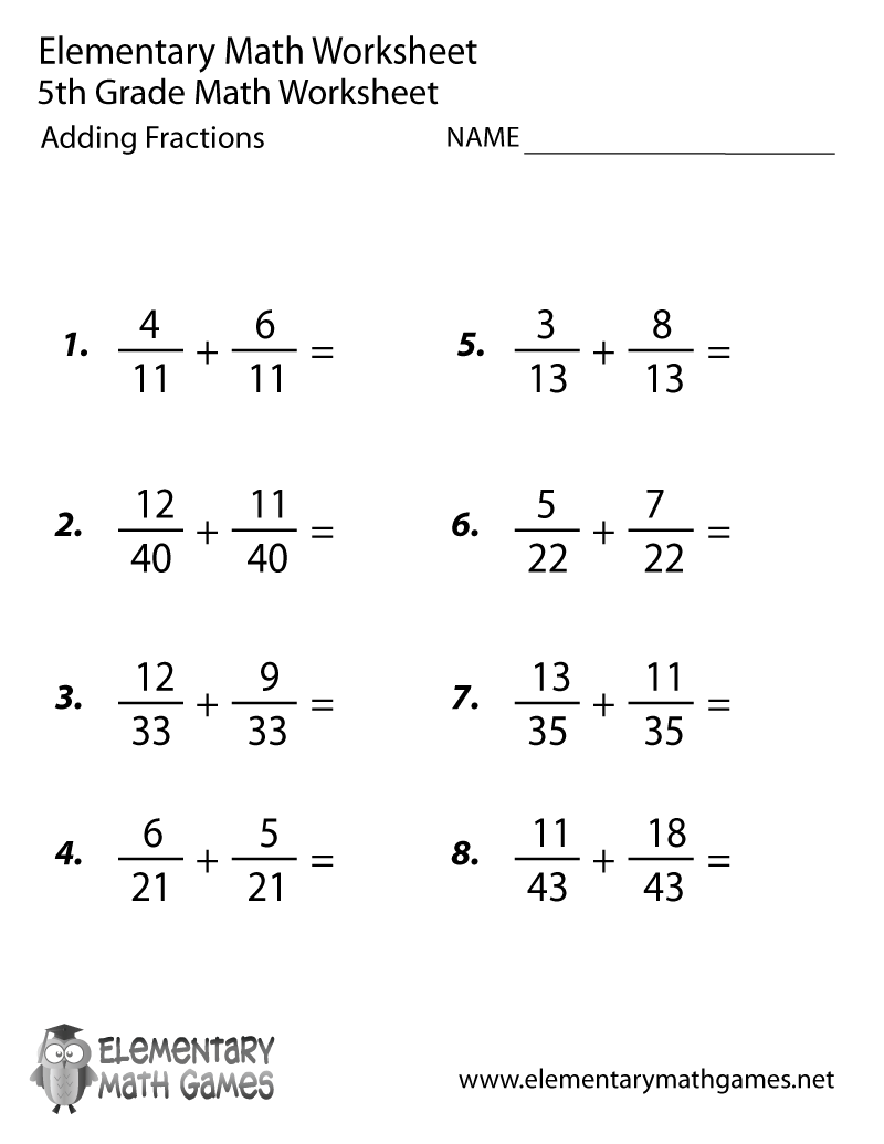 Fifth Grade Adding Fractions Worksheet Printable | Fractions ...