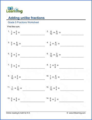 Add &  Subtract Fractions Worksheets for Grade 5 | Worsheets library