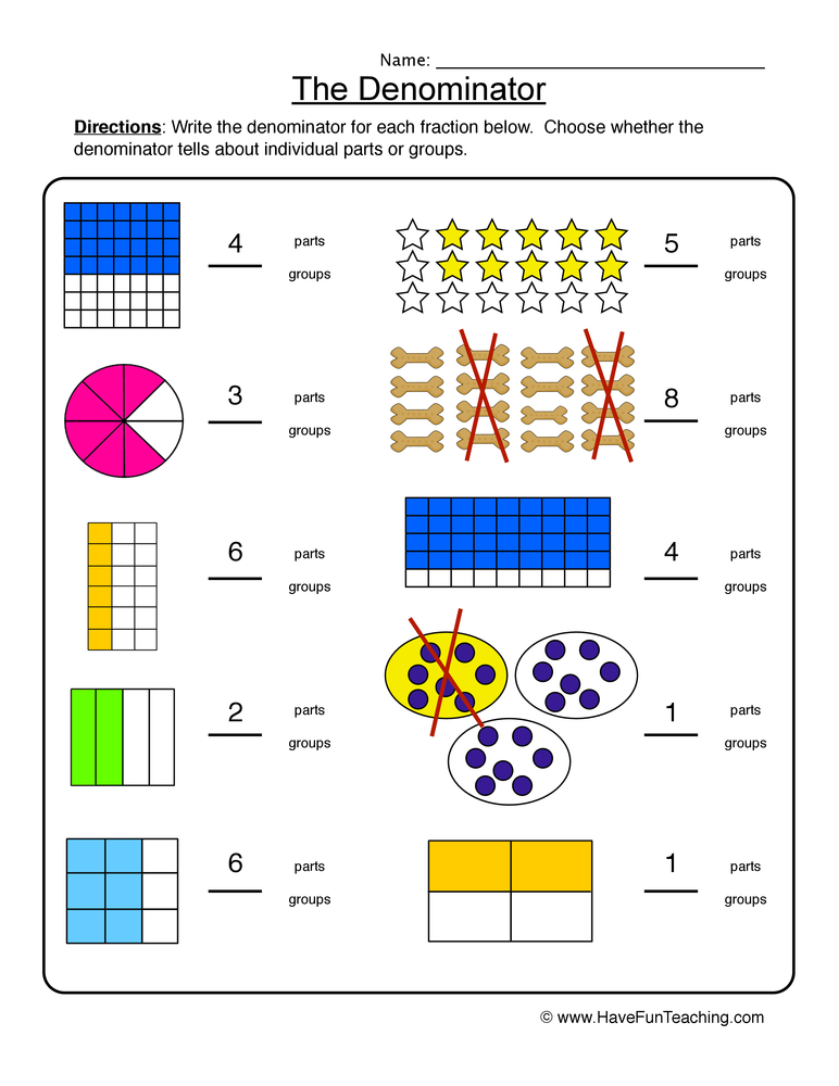 Fifths, Sixths, Sevenths Fractions Worksheet  