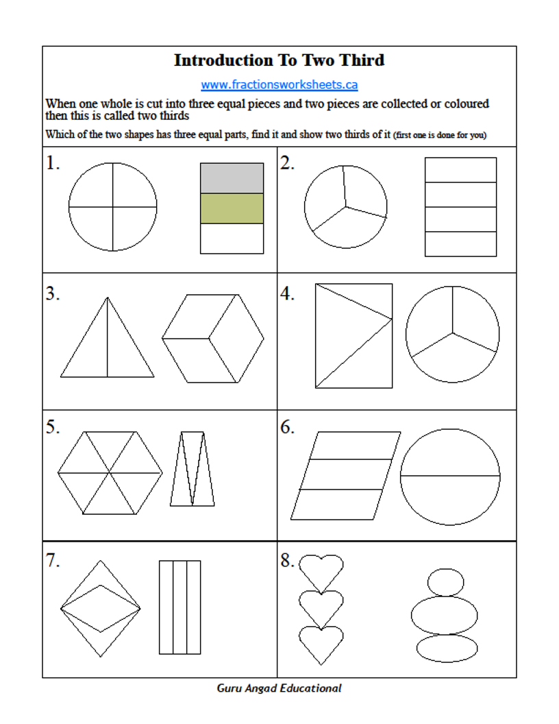 2ND GRADE BASIC FRACTIONS - WORKSHEETS ON TWO THIRDS — Steemit