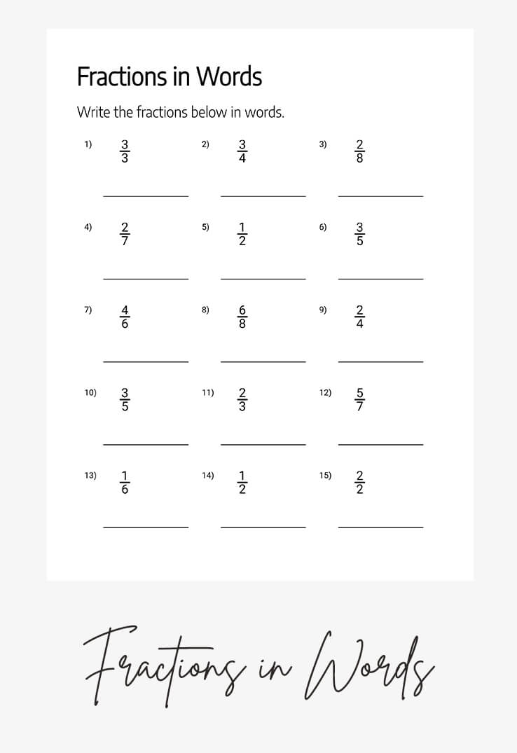 Fraction Worksheets Generator