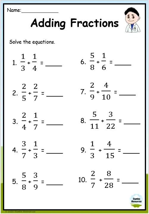 Grade 6 Adding Fractions Worksheets | Free Printables | Math ...