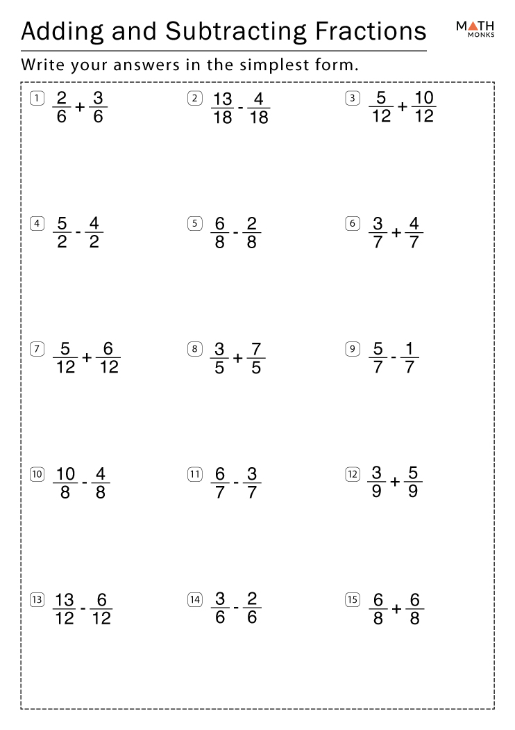 4th Grade Fractions Worksheets - Math Monks