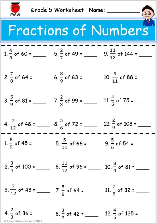 Grade 5 Fractions of Numbers | Free Worksheets | Printables