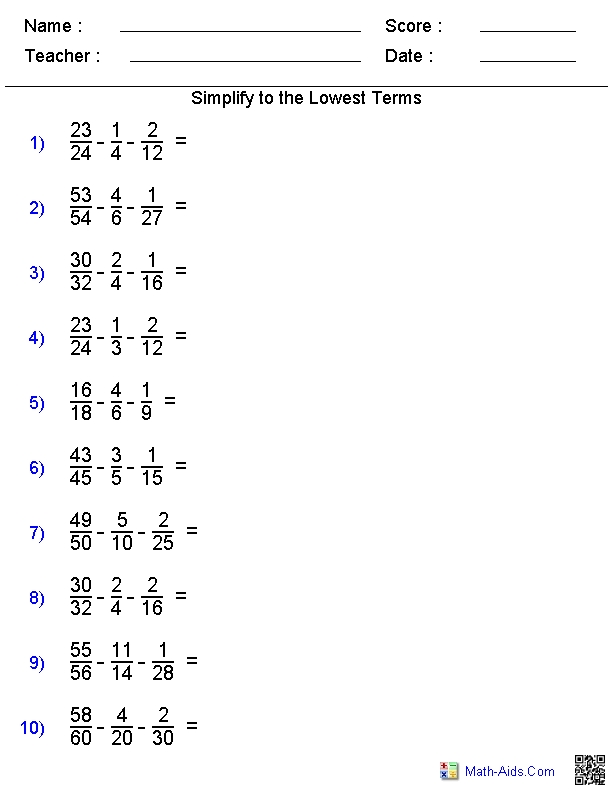 Fractions Worksheets | Printable Fractions Worksheets for Teachers