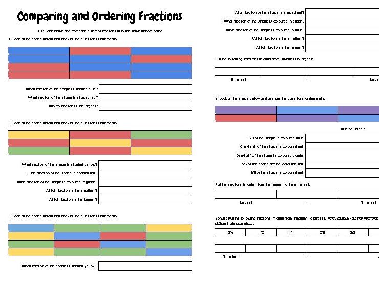 fractions worksheet online