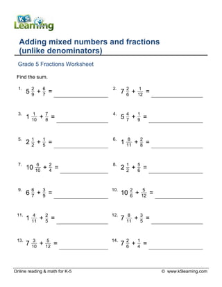 fractions worksheet online