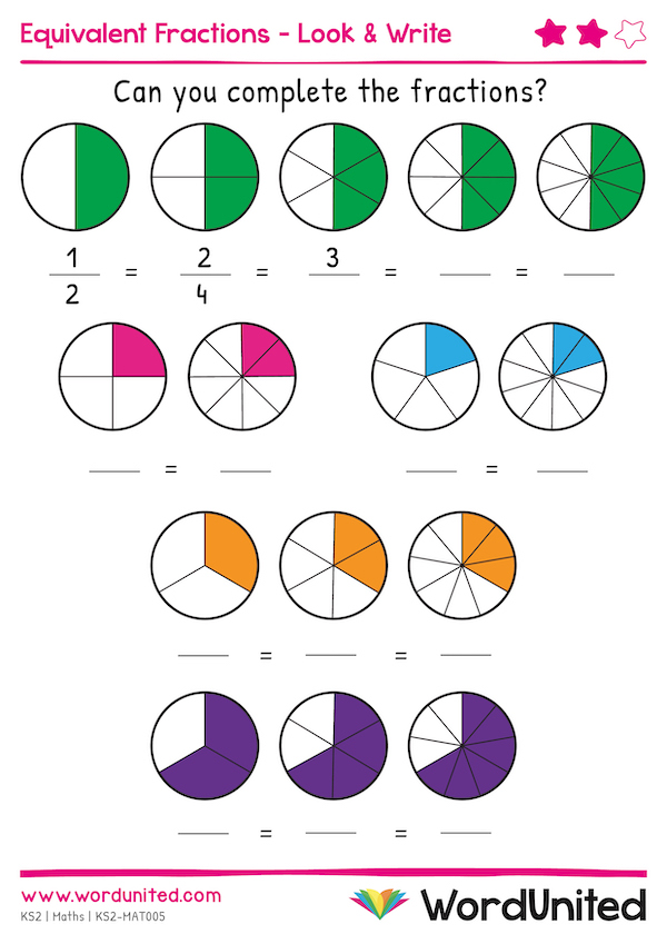 Equivalent Fractions Worksheet - Look &  Write - WordUnited