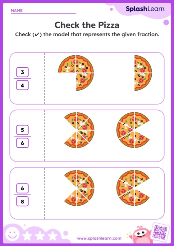 Identify the Pizza Fraction — Printable Math Worksheet