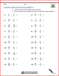 Subtracting Fractions Worksheets