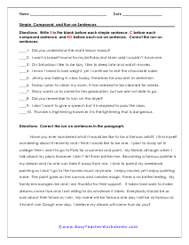 fragment and run on sentence worksheet