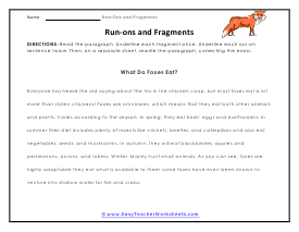 Run-On Sentences Worksheets