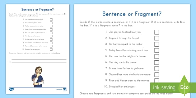 Sentence Fragment Worksheet Activity | ELA Teaching Resource