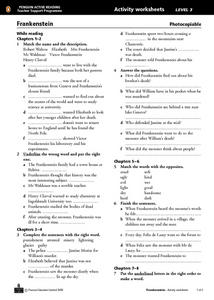 Frankenstein Activity Worksheet and Progress Test Worksheet for ...