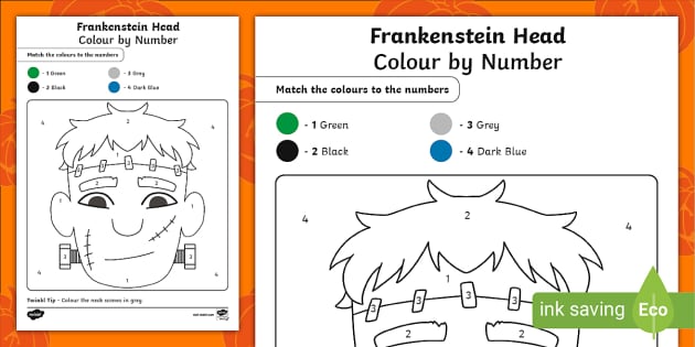 FREE! - Frankenstein Head Colour by Number Activity - Twinkl