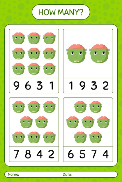 Premium Vector | How many counting game with frankenstein ...