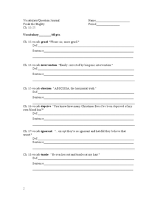 Freak the Mighty Vocabulary/Question Journal Ch. 13-25 Worksheet ...