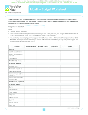 freddie mac monthly budget worksheet