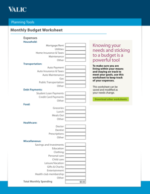 freddie mac monthly budget worksheet