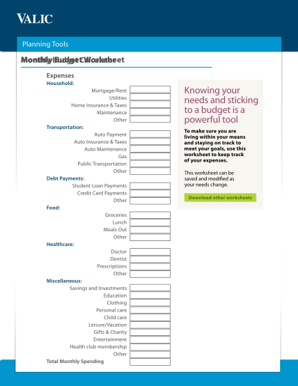 freddie mac monthly budget worksheet