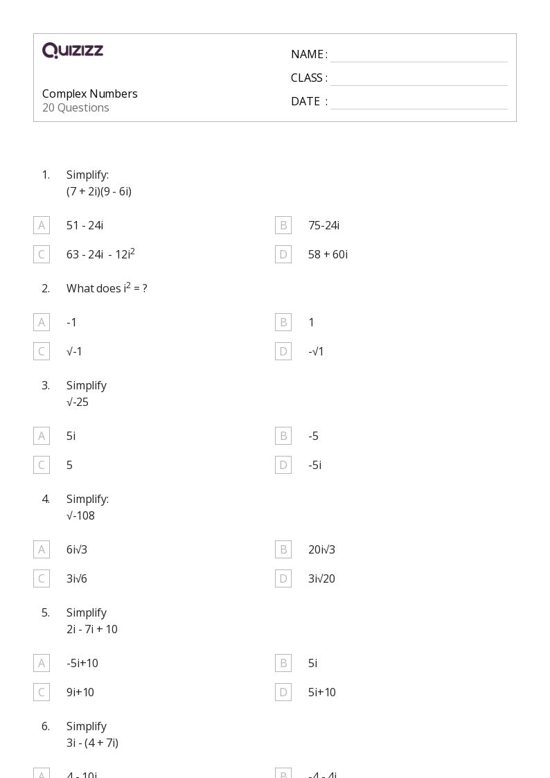 50+ Math worksheets for 12th Grade on Quizizz Free & Printable