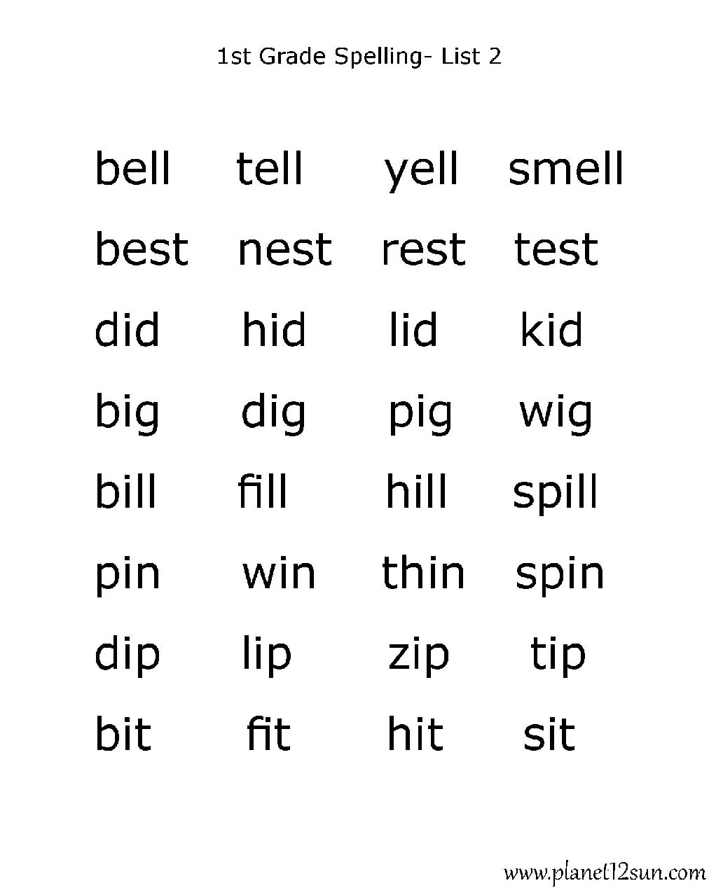 free 1st grade spelling