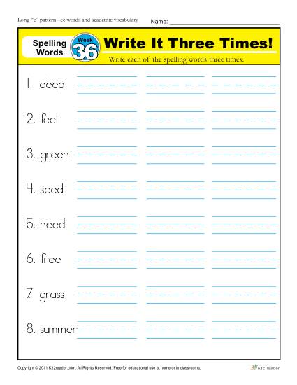 First Grade Spelling Words List - Week 36 | K12reader
