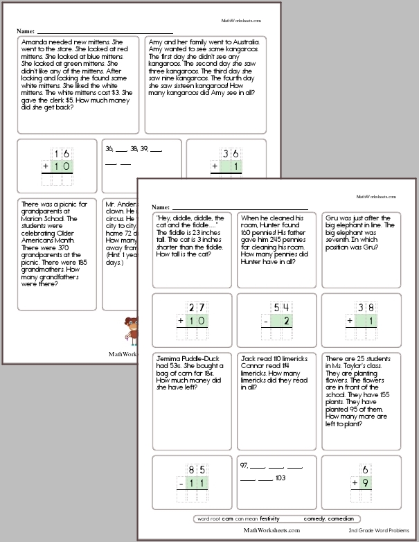 Word Problem Worksheets for 2nd Graders - Free with No Login ...