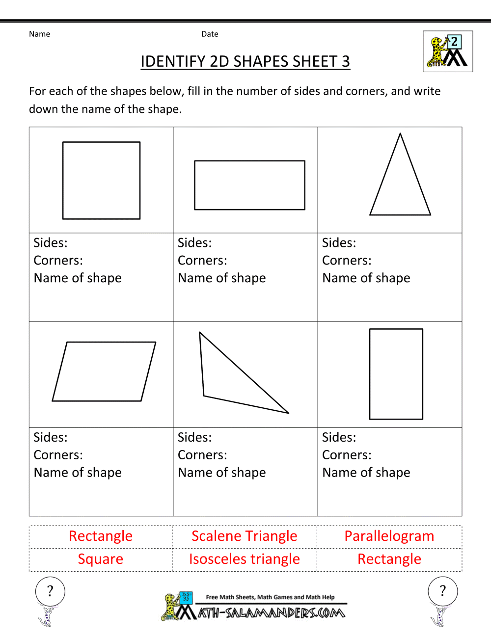 free 2nd grade math shapes