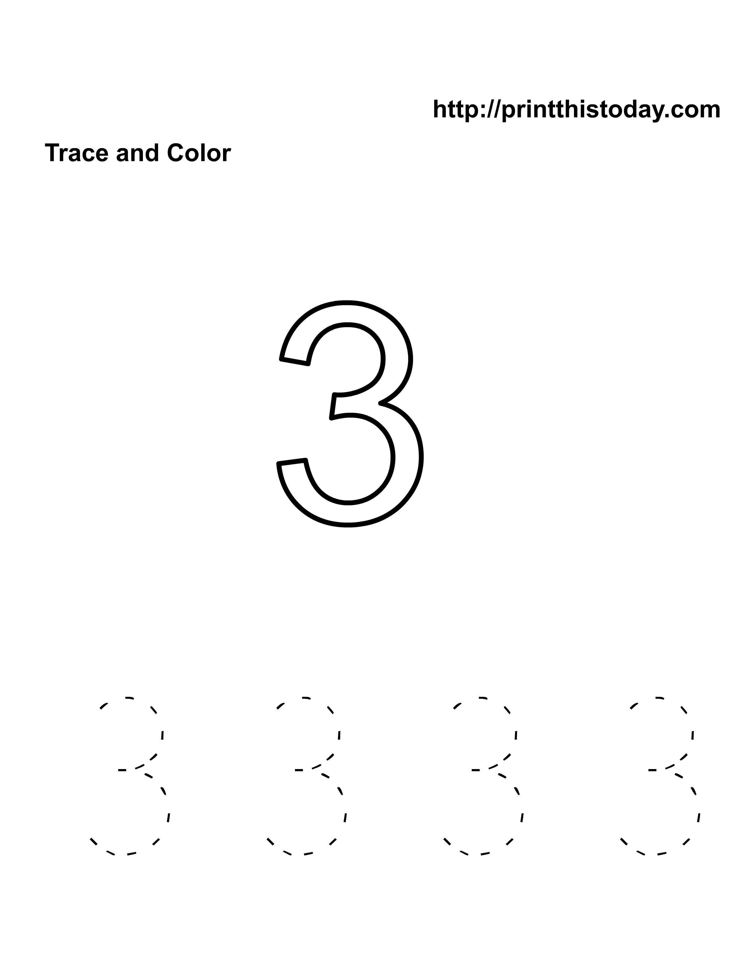 Free Kindergarten Math Worksheets (Number Three, 3)