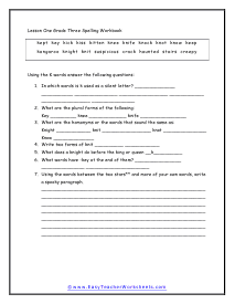 3rd Grade Spelling Worksheets