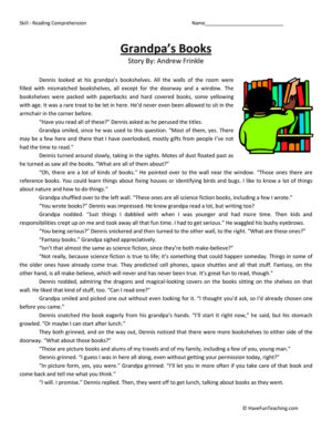 Grandpas Books - Reading Comprehension Worksheet  