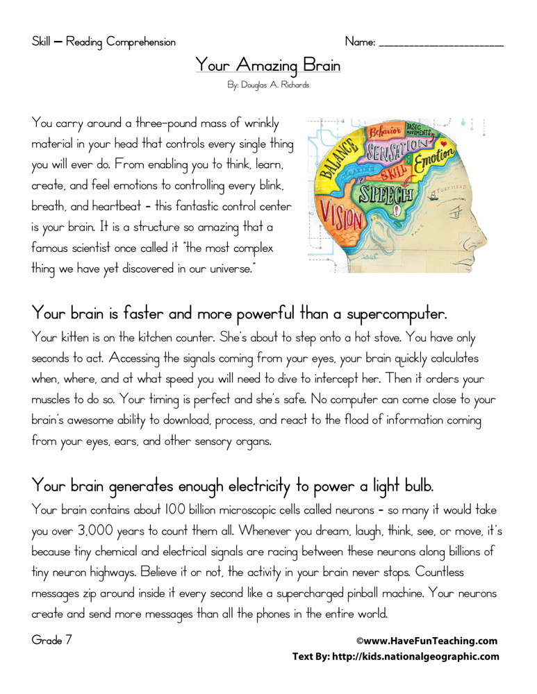 free 8th grade reading comprehension worksheet