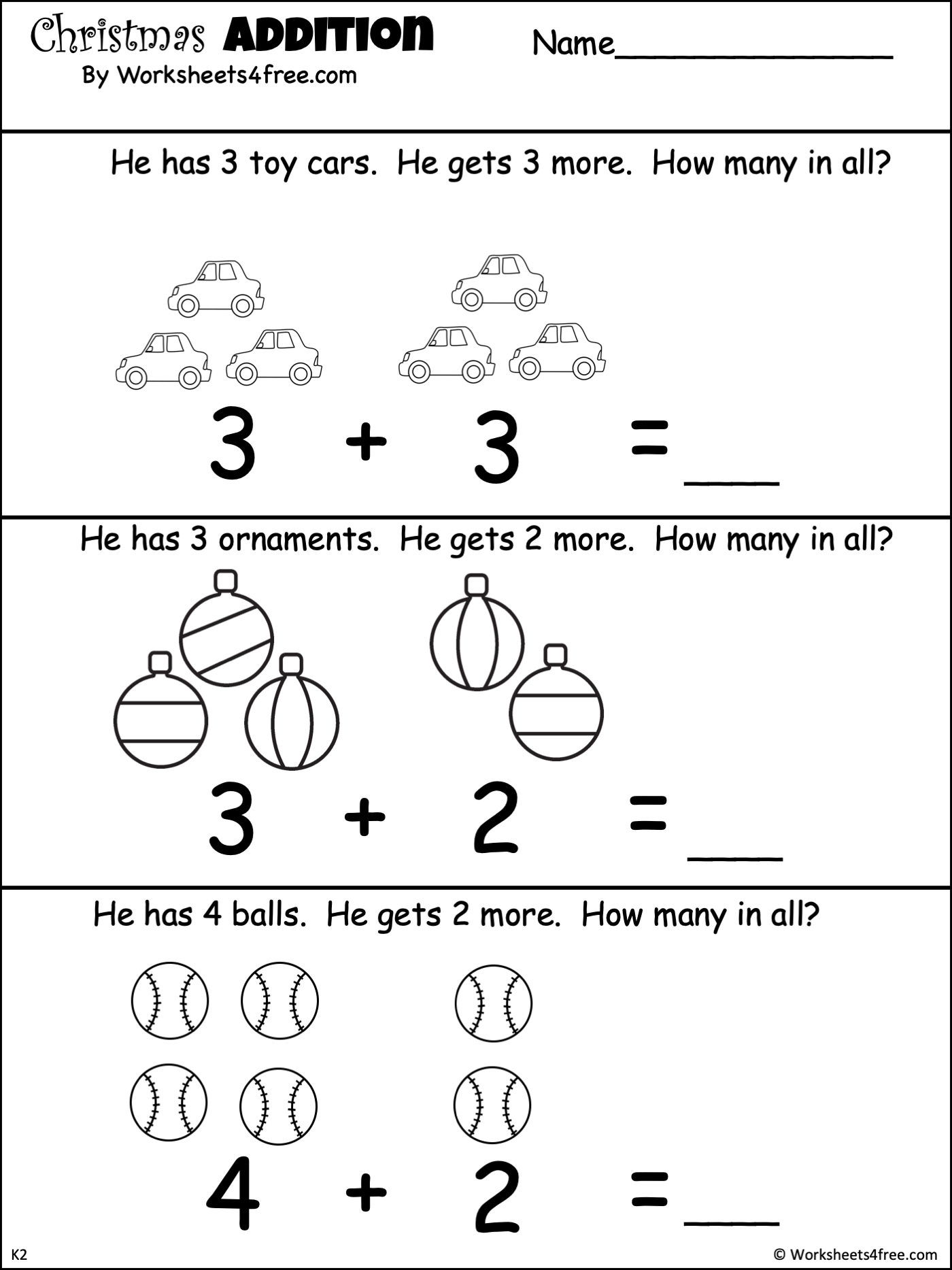 Free 1 Digit Addition Worksheet with Christmas Pictures ...