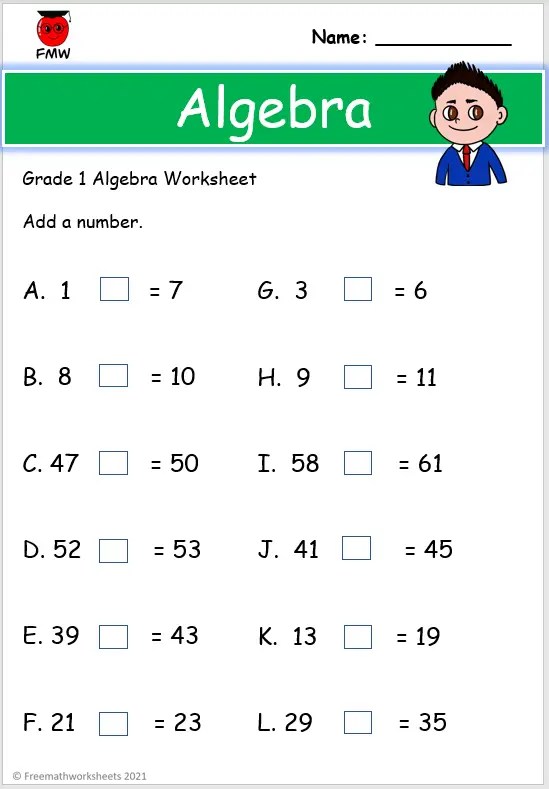 Grade 1 Algebra Worksheets | Printables | Free Worksheets