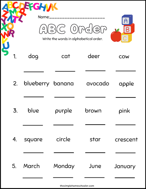 Free Alphabetizing Worksheets: ABC Order Made Easy! - The Simple ...