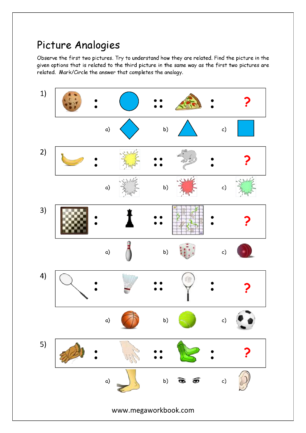 Free Printable Picture Analogy Worksheets - Logical Reasoning ...