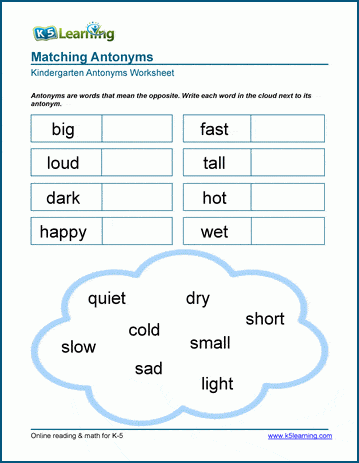 Antonyms Worksheets | Worsheets library