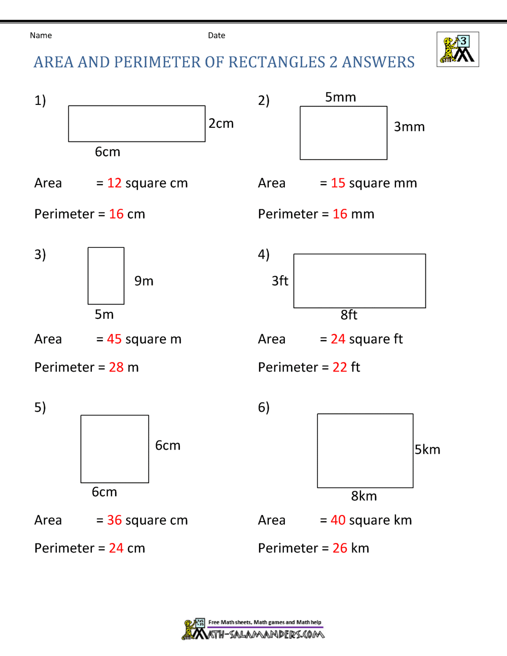 free area and perimeter worksheet
