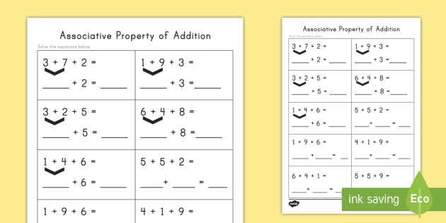 free associative property worksheet