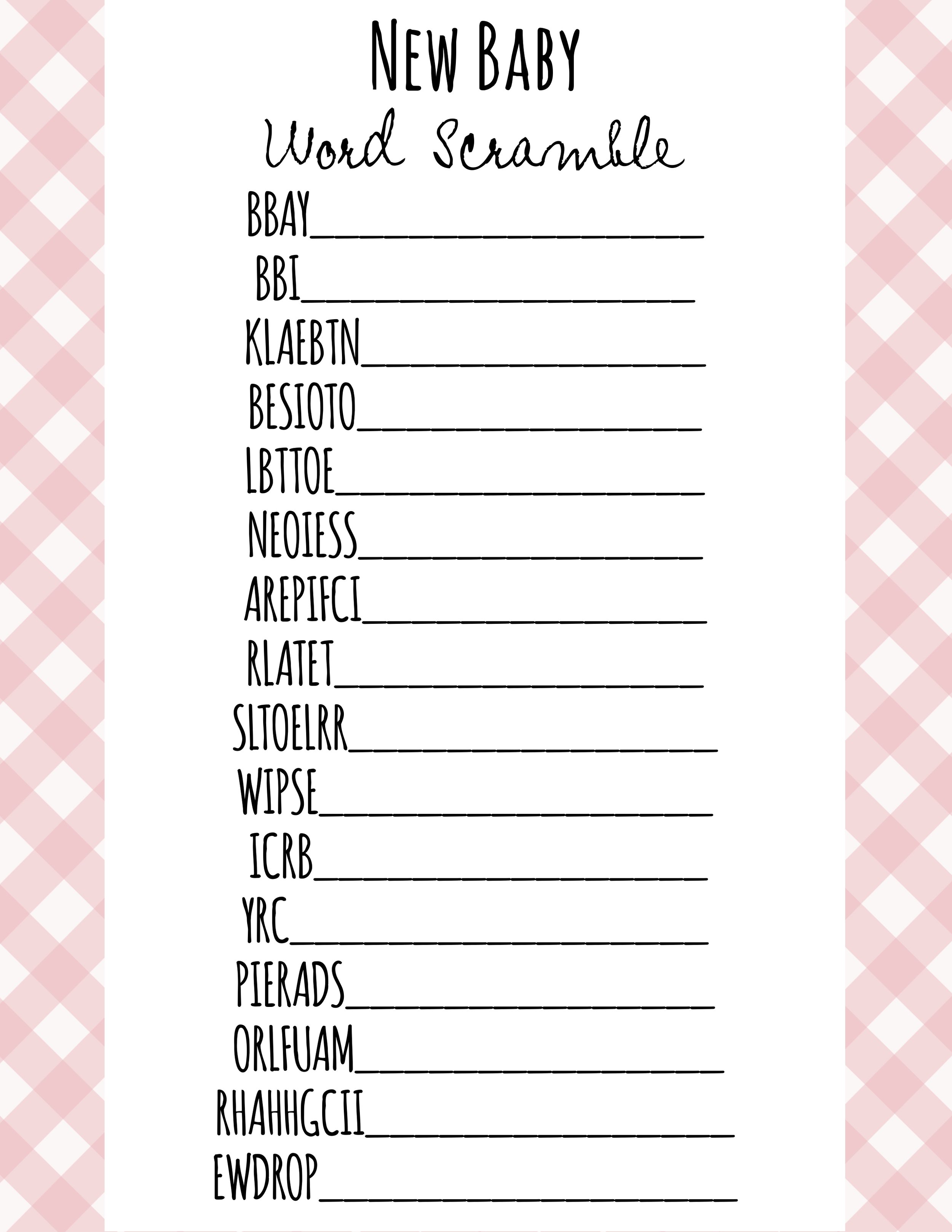 free baby shower games printable worksheet