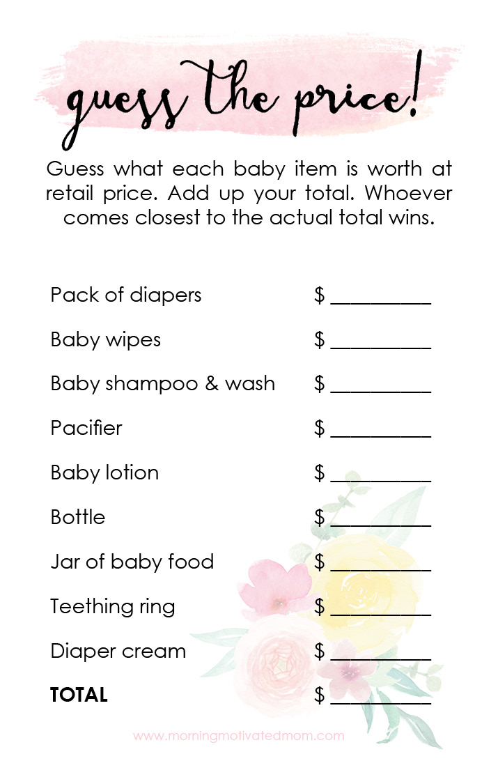 Printable Baby Shower Game: Guess The Price - Morning Motivated Mom
