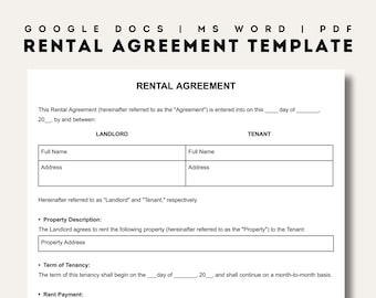 Rental Agreement Templates Simple Editable Rental Agreements Form ...